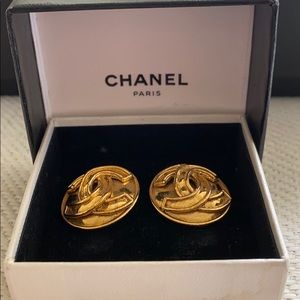 Gold CHANEL Clip On Earrings